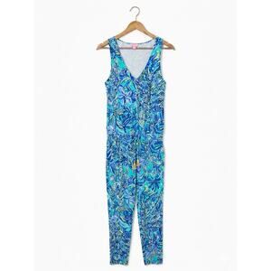 Lilly Pulitzer Paulina Rayon Knit Jumpsuit S Excellent Blue Green Coastal small